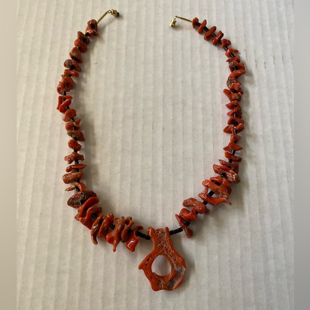 Rare Old Pawn Red Orange Coral with Heishi Necklace - Picture 6 of 9